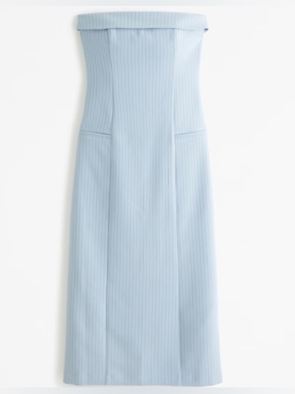 ABERCROMBIE & FITCH Striped Blue Strapless Tailored Midi Dress XS XSP Petite NWT